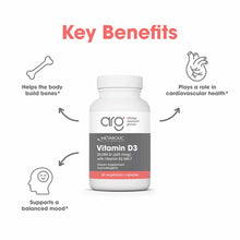 White supplement bottle labeled "Vitamin D3 25,000 IU with Vitamin K2 MK-7" by Allergy Research Group containing 60 vegetaria