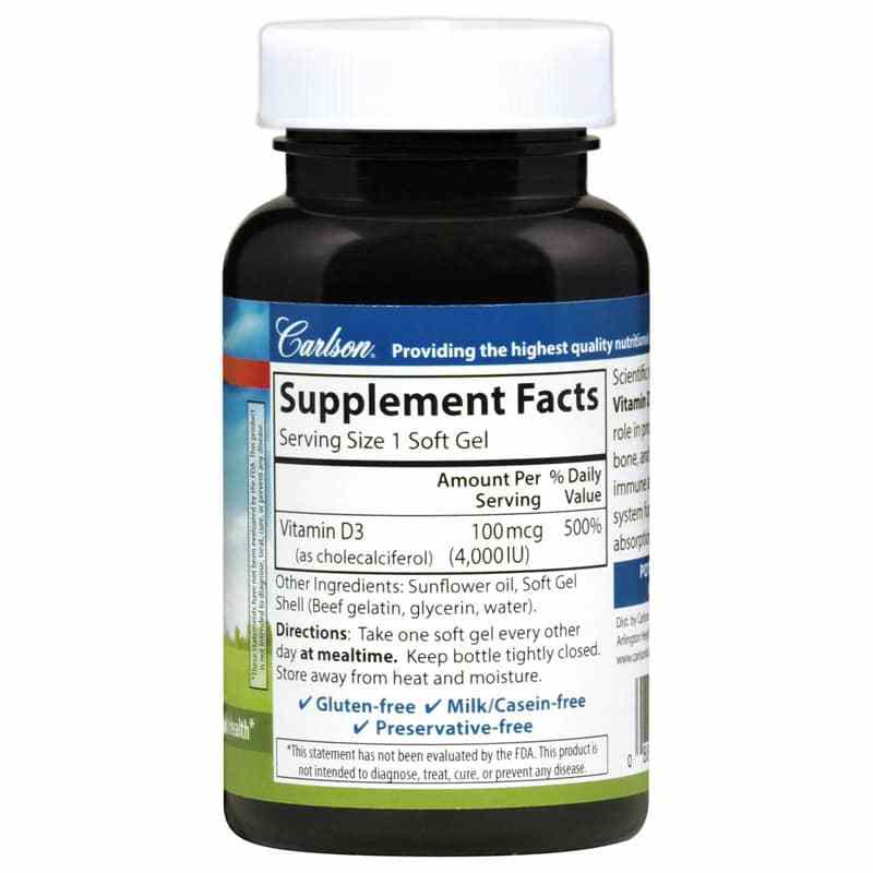 Vitamin D3 4000 IU, 120 Softgels, by Carlson Labs, image #2