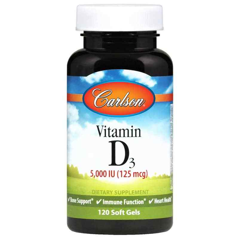 Vitamin D3 5,000 IU, 120 Softgels, by Carlson Labs