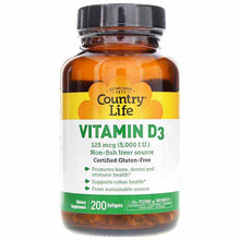 Vitamin D3 5000 IU, 200 Softgels, by Country Life