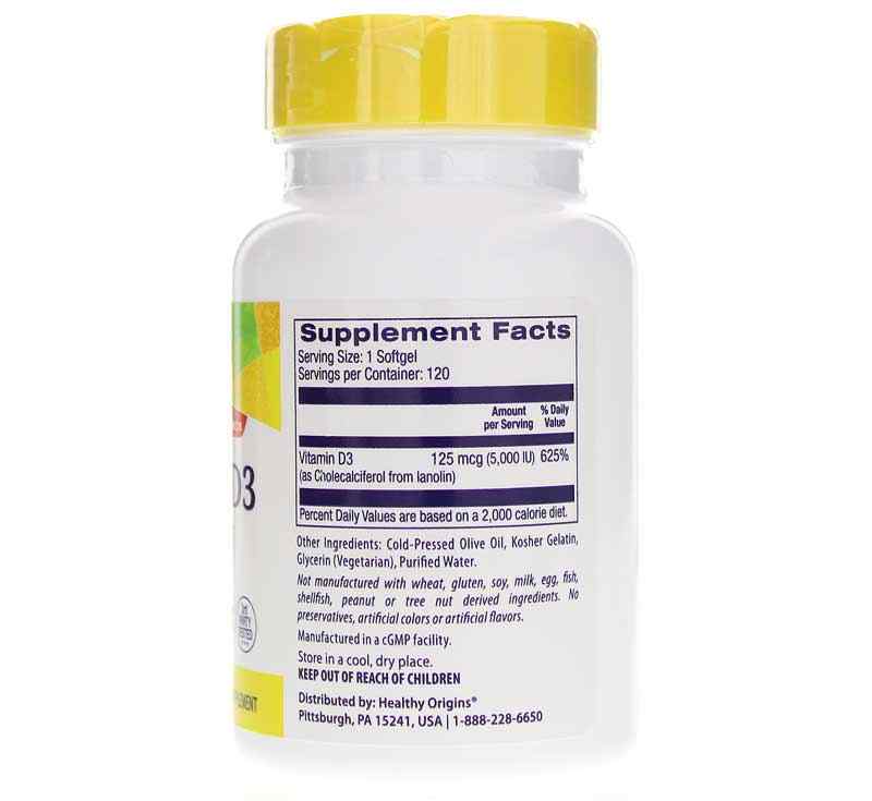 Vitamin D3 5, 120 Softgels, by Healthy Origins, image #2