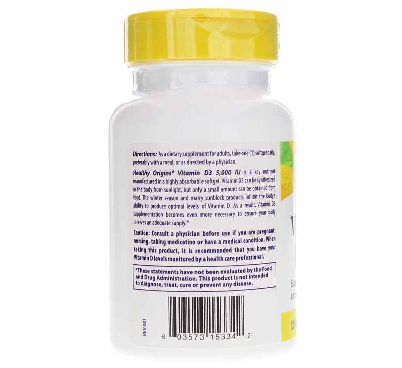 Vitamin D3 5, 120 Softgels, by Healthy Origins, image #3