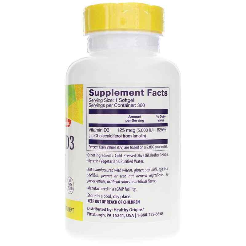 Vitamin D3 5, 360 Softgels, by Healthy Origins, image #2