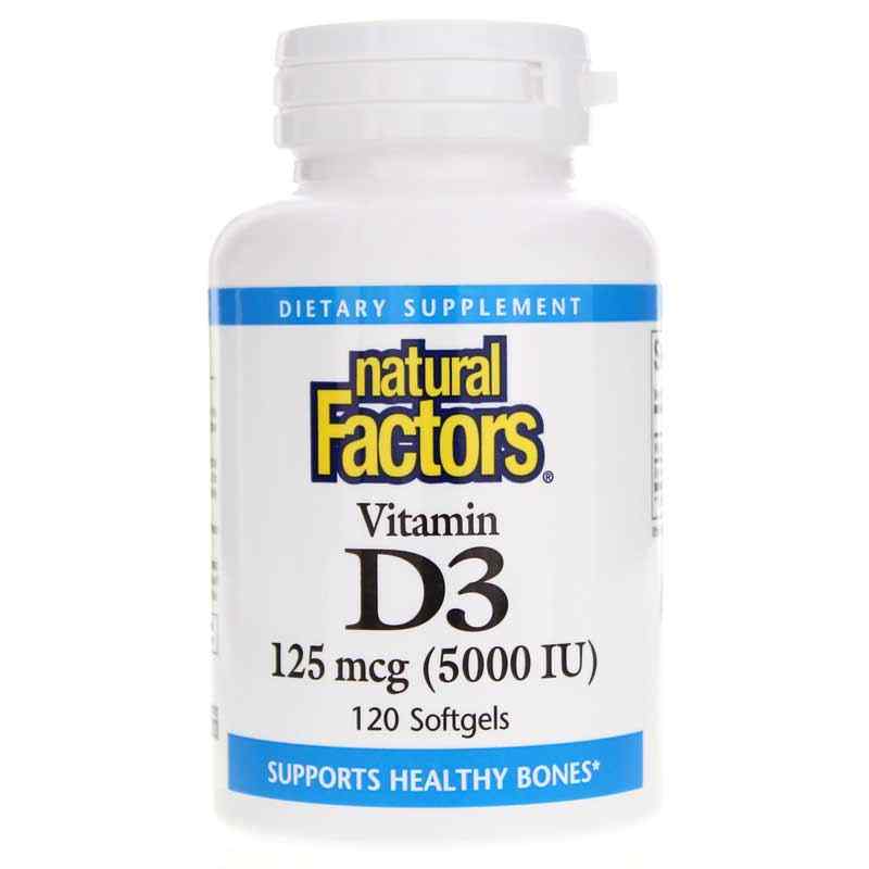 Vitamin D3 125 Mcg (5000 IU), 120 Softgels, by Natural Factors