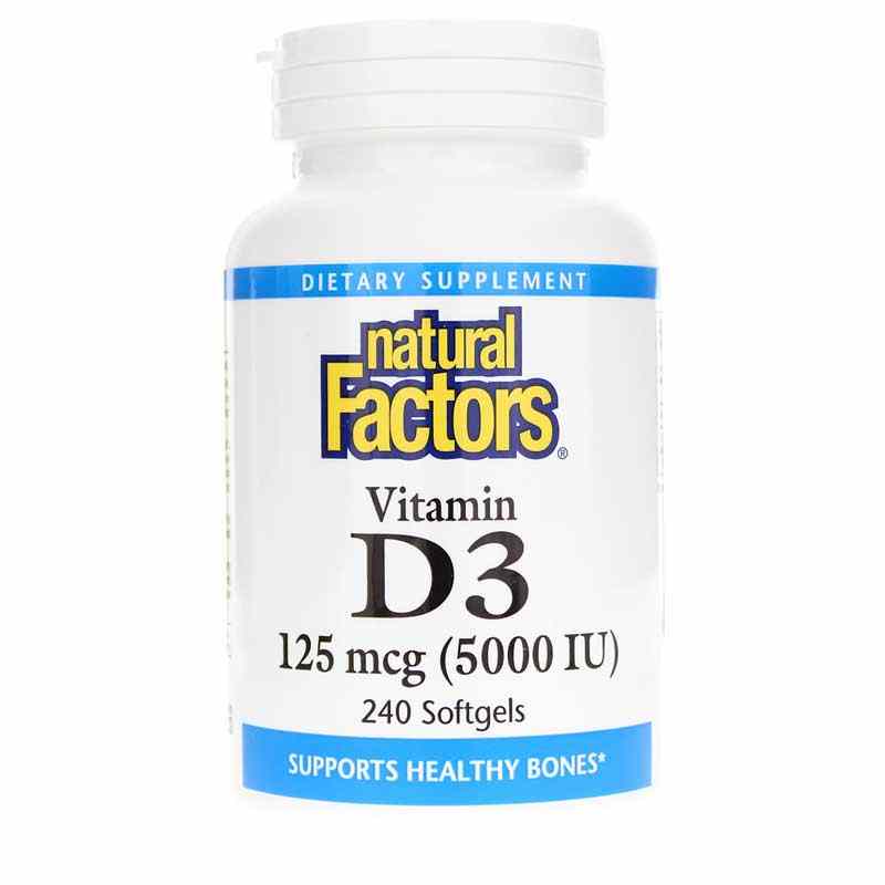 Vitamin D3 125 Mcg (5000 IU), 240 Softgels, by Natural Factors