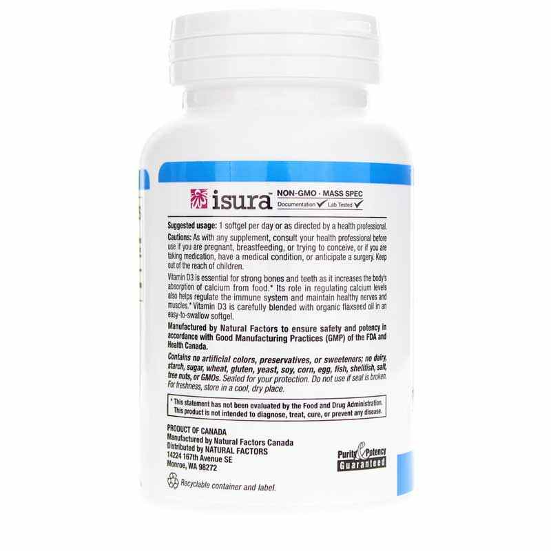 Vitamin D3 125 Mcg (5000 IU), 240 Softgels, by Natural Factors, image #3