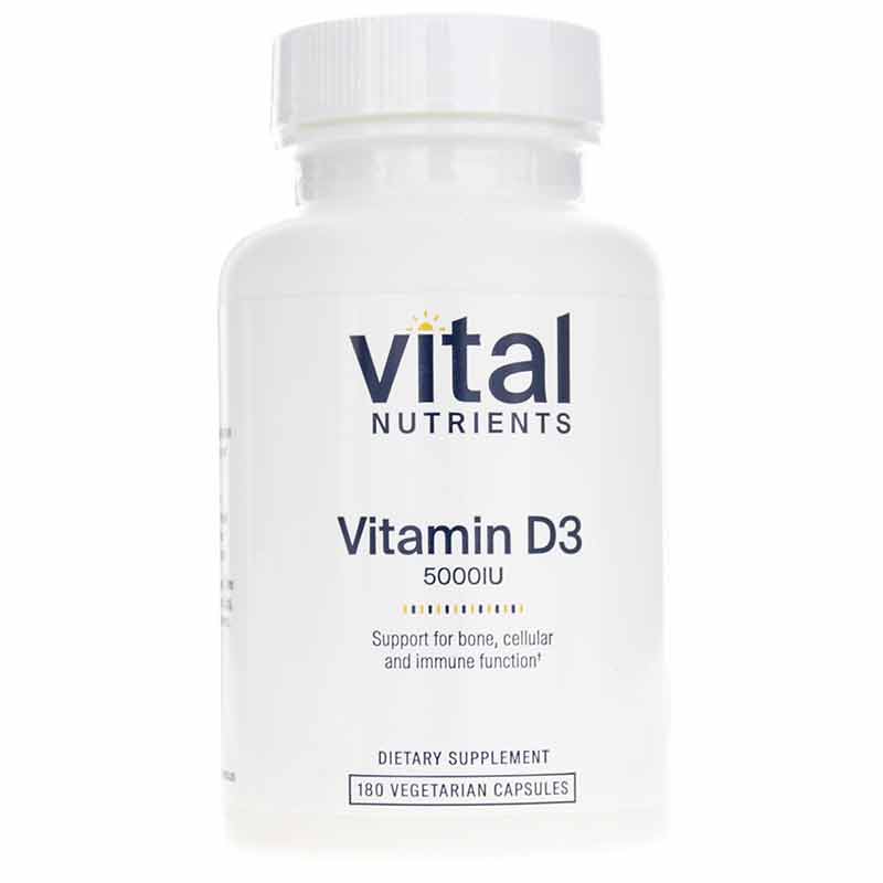 Vitamin D3 5000 IU, 180 Veg Capsules, by Vital Nutrients