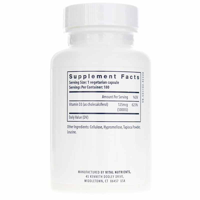 Vitamin D3 5000 IU, 180 Veg Capsules, by Vital Nutrients, image #2