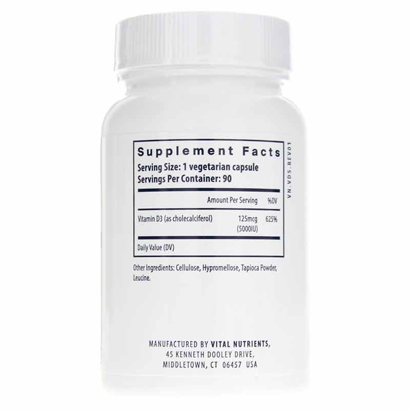 Vitamin D3 5000 IU, 90 Veg Capsules, by Vital Nutrients, image #2