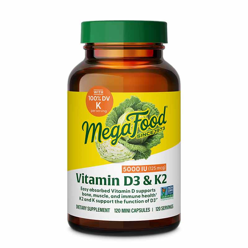 Vitamin D3 5000 IU with K & K2, 120 Capsules, by Megafood