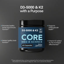 Vitamin D3 5000 IU & K2 Capsules, 60 ct, by Core Med Science