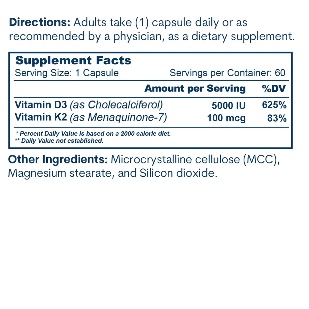 Vitamin D3 5000 IU & K2 Capsules, 60 ct, by Core Med Science