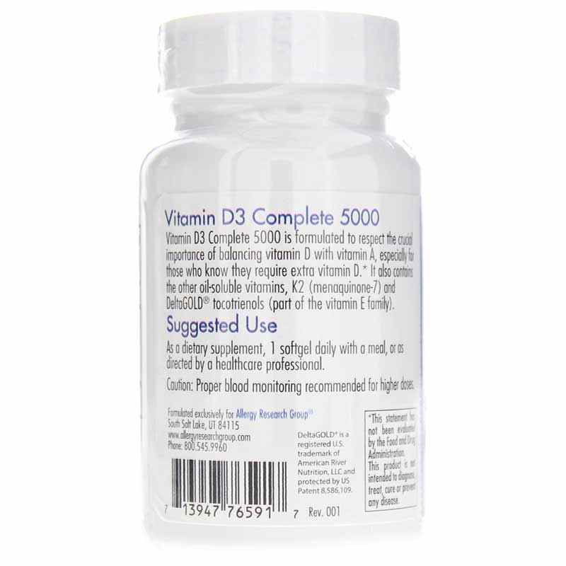 Vitamin D3 Complete 5000 IU Softgels, 120 Softgels, by Allergy Research Group, image #3
