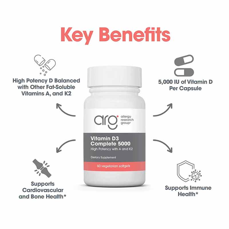 Vitamin D3 Complete 5000 IU Softgels, 60 Softgels, by Allergy Research Group, image #4