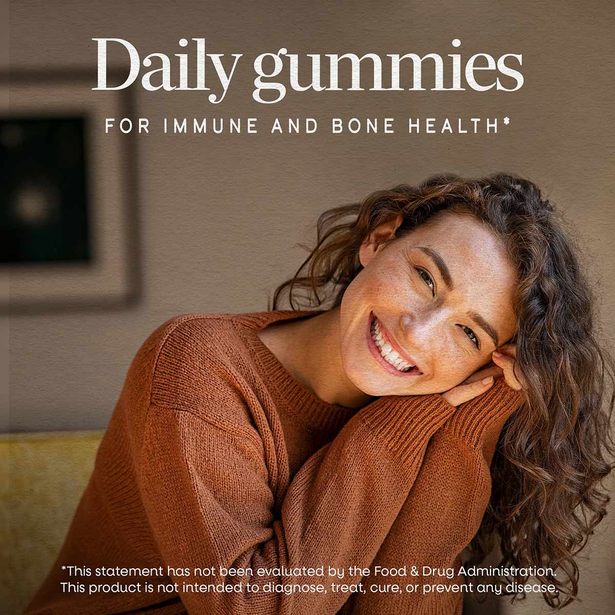 Bottle of Nature's Way Vitamin D3 gummies with text describing daily gummies for immune and bone health.