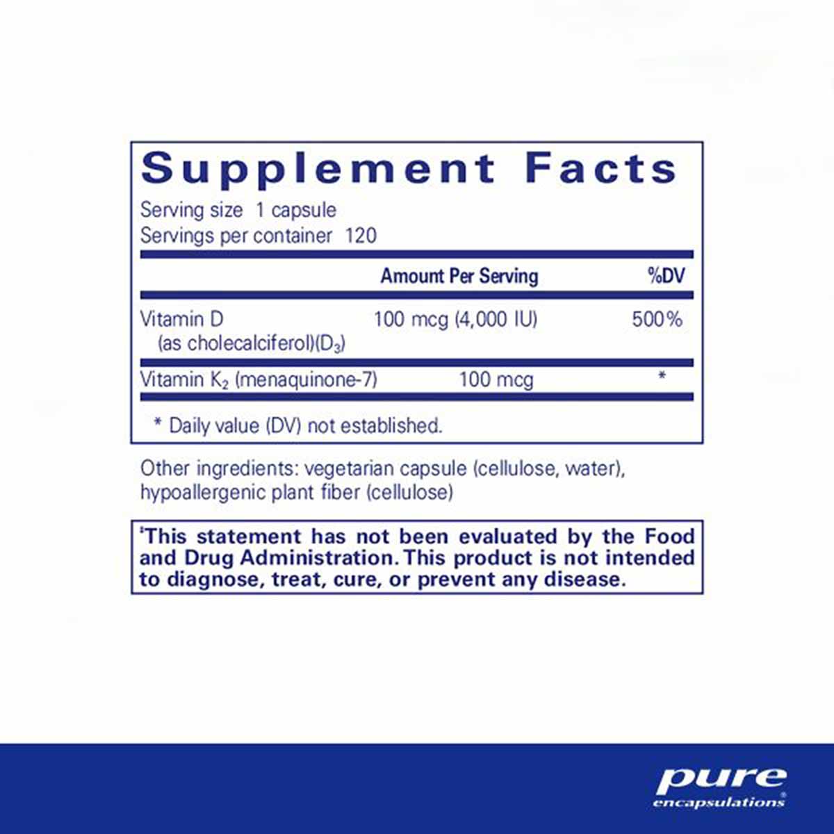Vitamin D3 & K2, 120 Capsules, by Pure Encapsulations