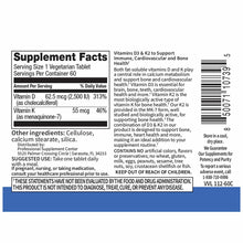 Vitamin D3 & K2 supplement tablet bottle label showing nutrition facts and product information by Professional Supplement Cen