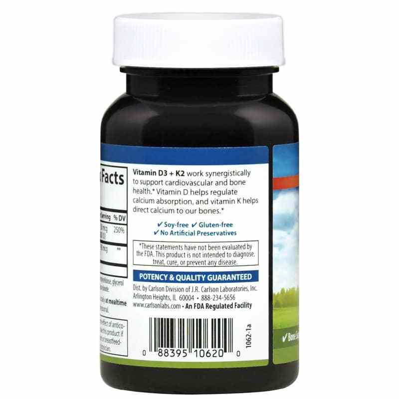 Vitamin D3 + K2, 120 Capsules, by Carlson Labs, image #3