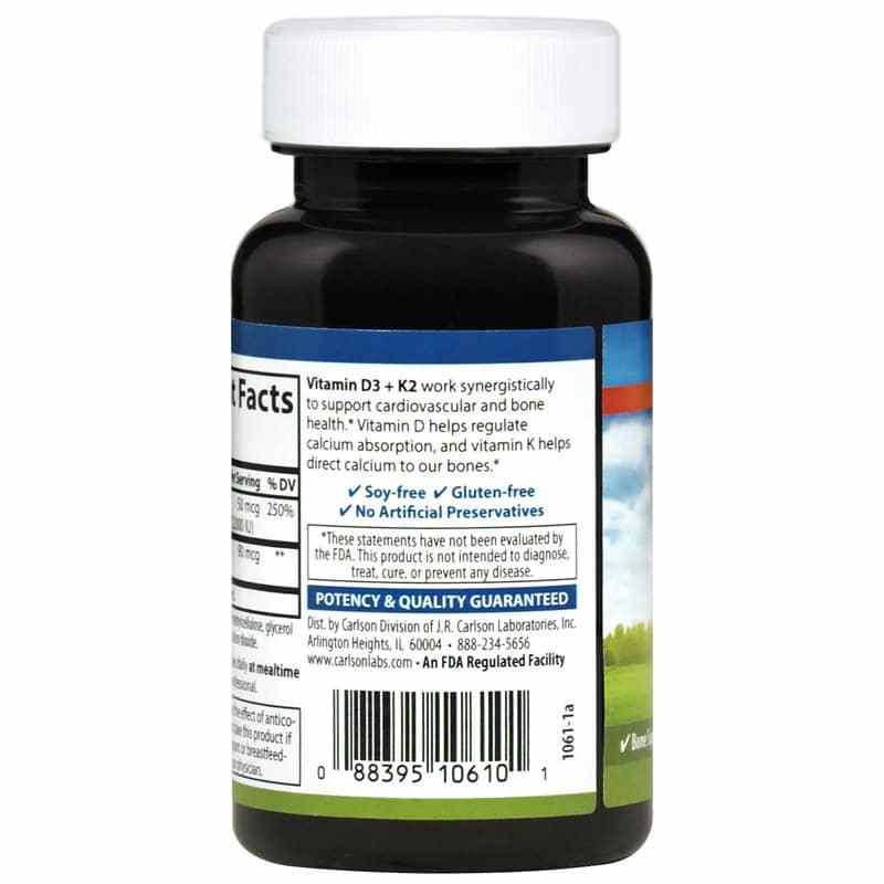 Vitamin D3 + K2, 60 Capsules, by Carlson Labs, image #3