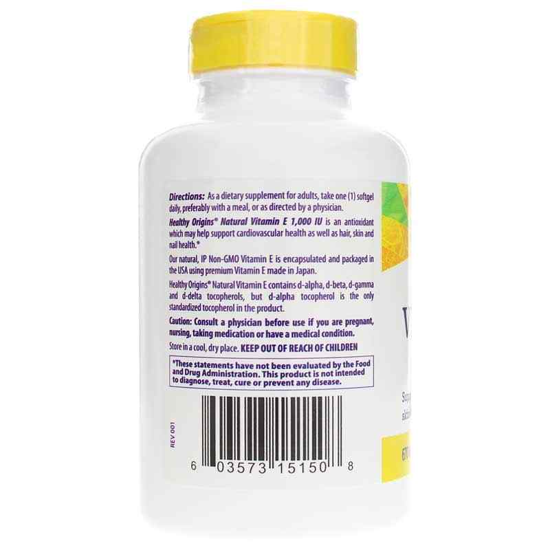 Vitamin E 1000 IU, 120 Softgels, by Healthy Origins, image #3