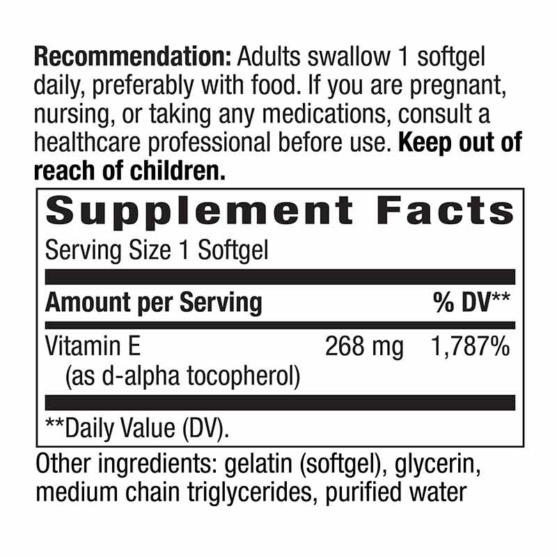 Vitamin E D-Alpha Tocopherol, 100 Softgels, by Natures Way, image #2