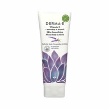 Derma E Vitamin E Lavender & Neroli Shea Body Lotion tube with purple lotus flower illustration on white background.