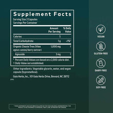 Supplement Facts label for Vitex Berry capsules by Gaia Herbs with vegan, gluten-free, dairy-free, and soy-free certification