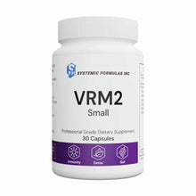 White bottle of VRM2 Small dietary supplement by Systemic Formulas containing 30 capsules with purple band showing immunity, 