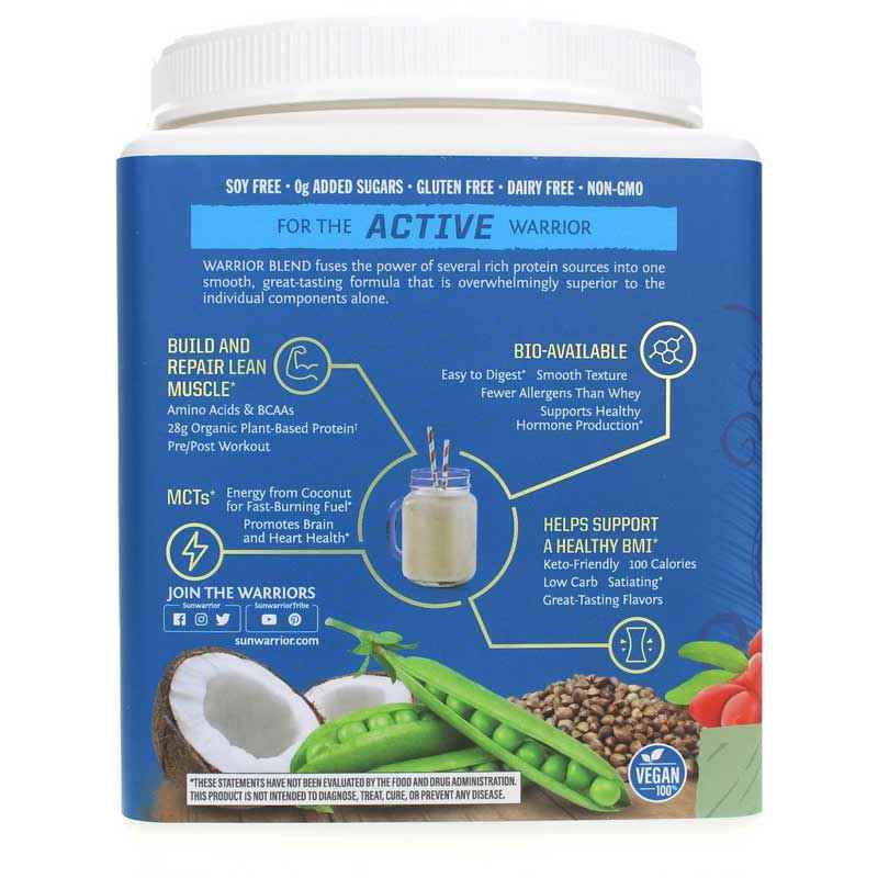 Warrior Blend Organic Protein, Unflavored, 13.2 Oz, by Sunwarrior, image #3