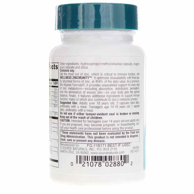 Wellness ZincMunity, 30 Veg Capsules, by Source Naturals, image #3
