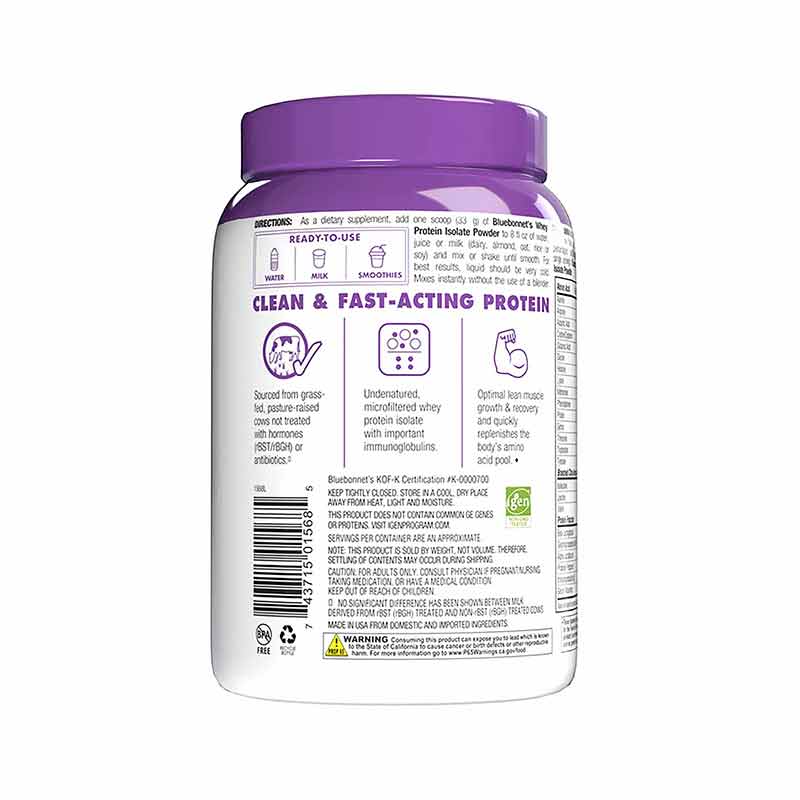 Whey Protein Isolate, Chocolate, 1 Lb, by Bluebonnet, image #3