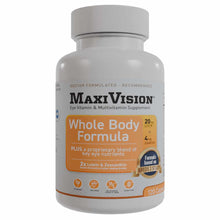White MaxiVision bottle labeled "Whole Body Formula" eye vitamin and multivitamin supplement containing 120 capsules.