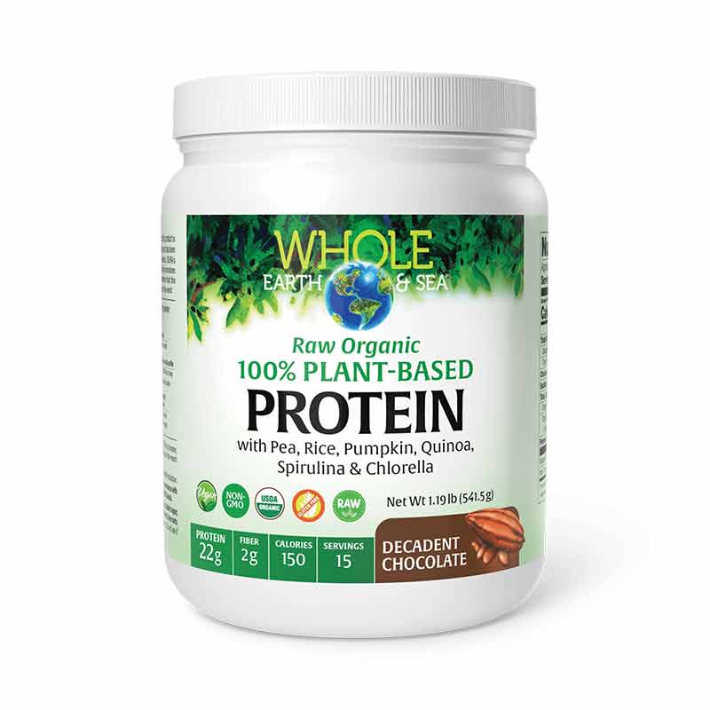 Whole Earth & Sea Raw Organic Plant Protein, Chocolate, 15 Servings, by Natural Factors