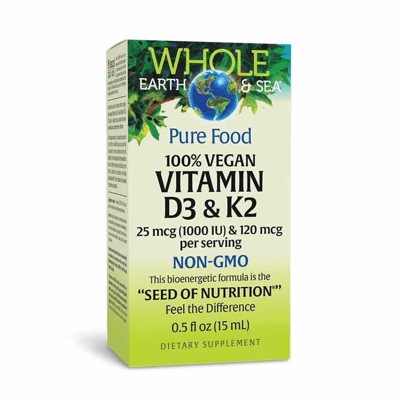 Whole Earth & Sea Vegan D3 & K2 Liquid, by Natural Factors