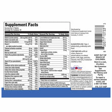 Supplement Facts label for Women's 45+ Multivitamin showing serving size of 3 tablets with 30 servings per container and deta