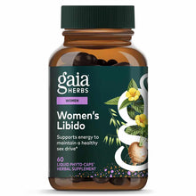 Gaia Herbs Women's Libido supplement bottle with green cap containing 60 liquid phyto-caps.