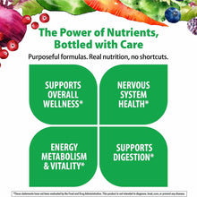 Rainbow Light Women's One 50+ multivitamin bottle packaging with vegetables and benefits listed.