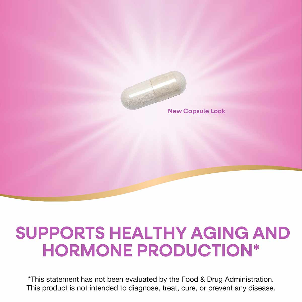 White oval capsule supplement tablet displayed against pink gradient background.
