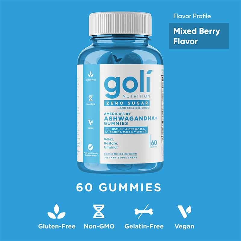 Zero Sugar Ashwagandha+, 60 Gummies, by Goli Nutrition