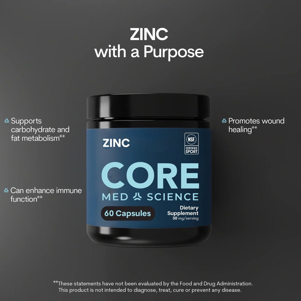 Zinc Capsule, 60 ct, by Core Med Science