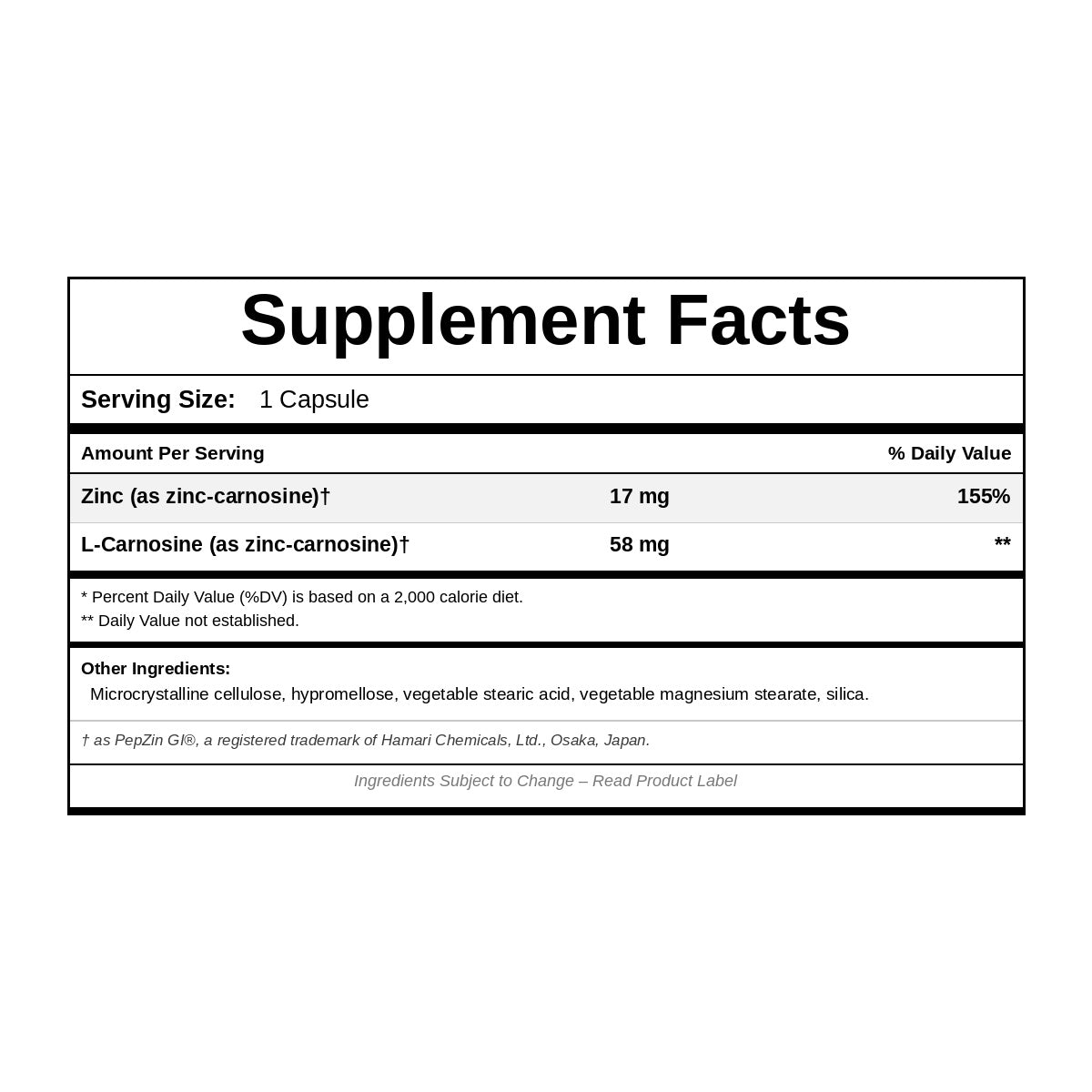Zinc Carnosine, 60 Capsules, by NutriDyn