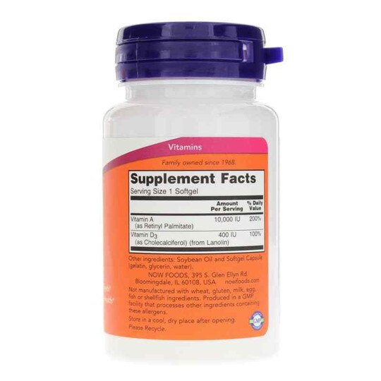 A & D 10000 IU/400 IU, 100 Softgels, NOW