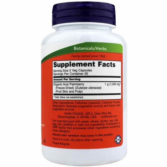 Acai 500 Mg, 100 Veg Capsules, NOW