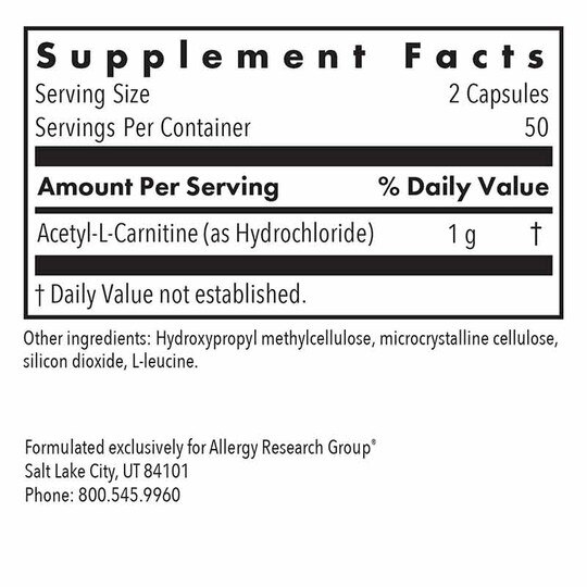 Acetyl-L-Carnitine 500 Mg, 100 Veg Capsules, ARG