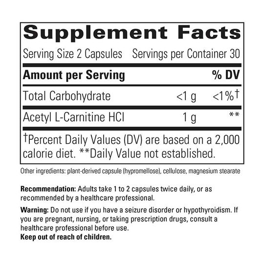 Acetyl L-Carnitine 500 Mg, 60 Veg Capsules, INT