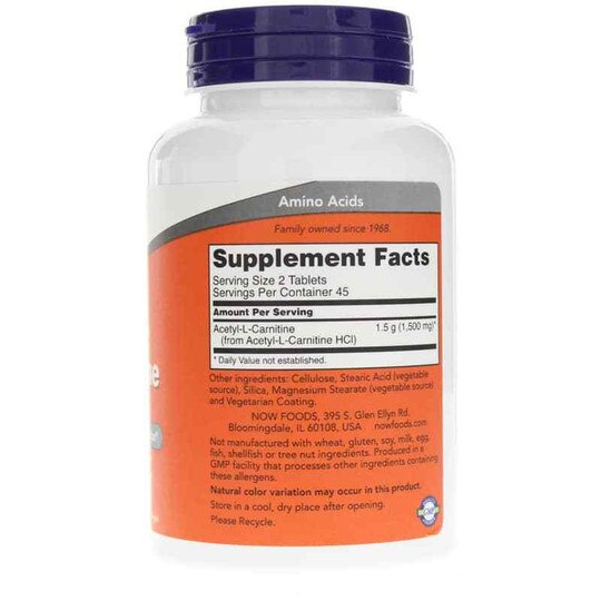 Acetyl-L-Carnitine 750 Mg, 90 Tablets, NOW