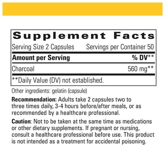 Activated Charcoal, 100 Capsules, INT