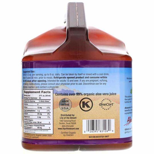 Aloe Vera Juice Preservative Free Inner Fillet, 1 Gallo, LOD