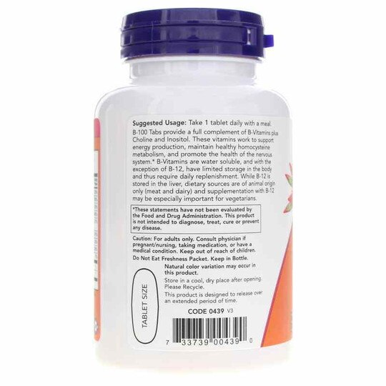 B-100 Sustained Release, 100 Tablets, NOW