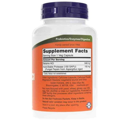Betaine HCl 648 Mg, 120 Veg Capsules, NOW